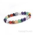 Gros coloré Chakra élastique perles Bracelets avec breloques Bouddha/Lion Bracelet